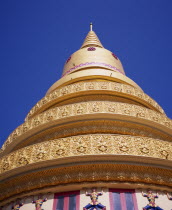 Wat Chayamangkalaram also known as Wat Buppharam.  Large Thai temple carved and decorated gold chedi.Asian Malaysian Religion Religious Southeast Asia