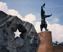 Statue Park. Communist statue of Captain Steinmetz and Buda Volunteers Regiment MemorialEuropean Eastern Europe Hungarian