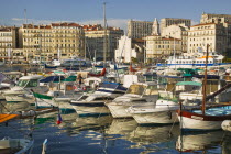 Boats moored in the old port harbour.