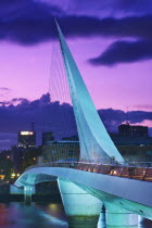 Puerto Madero  Puente de la Mujer. A Cantilever spar cable-stayed footbridge that is also a swing bridge illuminated at night.