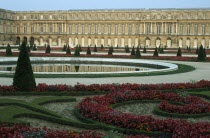 South Parterre with ornamental flower beds  topiary and pond.