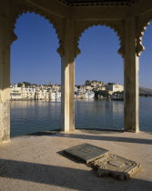 City Palace arches-view through to Lake Palace
