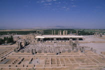 Fifth century BC Archaemenid palace complex.  View over ruins from the tomb of Axerxes II.  The name Persepolis is Greek meaning City of the Persians.