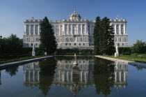 Palacio Real or Royal Palace. West wing seen from the Jardines de Sabatini