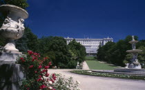 Palacio Real or Royal Palace. Campo del Moro or Moors Field with the palace in the distance