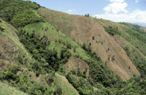 Hillside with deep gulleys caused by erosion.Caribbean Hispanic Latin America Latino Scenic West Indies American
