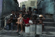 Children living in squatted mansion.