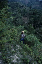 Farmer in deforested hill region.