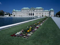 Upper Belveder Palace southern facade seen over large pool in the gardens