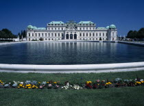 Upper Belveder Palace southern facade seen over large pool in the gardens