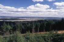 Landscape with coniferous plantation and bend in the River Seven beyond.7 European Great Britain Northern Europe Scenic UK United Kingdom British Isles