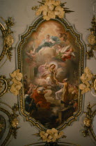 The Royal Palace or La Granja de San Ildefonso. Interior view of painted religious mural on ceiling