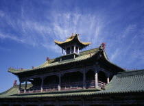 Winter Palace of Bogd Khaan. Green roof against a blue sky