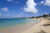 Reduit Beach in Rodney Bay with tourists in the water and on the beach