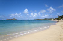 Reduit Beach in Rodney Bay with tourists in the water and on the beach