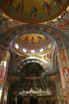 Nazareth.  Interior of the Greek Orthodox Church of St. Gabriel also known as the Church of the Annunciation  located over the spring that fed Marys Well.  Interior domed ceilings and archways decorat...