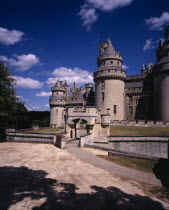 Chteau de Pierrefonds dating from the 14th century. Restored by Viollet-le-Duc from 1857 on the orders of Napoleon III. Turrets and crenellated walls. Used in BBC programme as set location for Merlin...