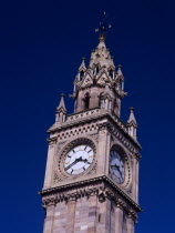 The Albert Memorial Clock Tower in Queen s Square  constructed 1865-1870 as a memorial to Queen Victoria s consort Prince Albert.  Clock face and spire.afternoon time Nineteeth Century 19th C Bal Fe...