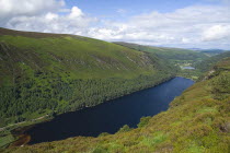 View east from the Spink Wak on summit of hills above Glendalough Ireland Eire Landscapes Mountains Loughs Tourism Walks