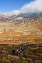 Maumturk Mountains with turf stacks  Ireland Eire Landscapes Energy Peat Bogs Mountains