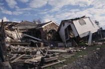Aftermath of 2005 Hurricane Katrina  rubble from destroyed houses and building lifted off its foundations.windstorm disasterAmerican North America United States of America