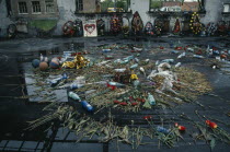 Tributes left in school destroyed during 2004 siege by Chechen rebels demanding an end to the Chechen War  in which hundreds died  the majority  children.North CaucasusNorth Ossetia-AlaniaChechnya...