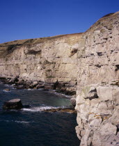 Close view of Limestone cliffs west of Seacombe QuarryEuropean Scenic Great Britain Northern Europe UK United Kingdom