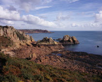 St Brelade. Beau port rocky shore with tide out  view eastwardsEuropean Scenic Northern Europe