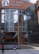 Victoria Square shopping mall Victoria Street entrance water fountain.Bal Feirste Eire European Irish Northern Europe Republic Ireland Poblacht na hireann Shopping Centre