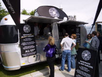 Airstream trailer used as fast food outlet at food fair in the grounds of the City Hall.European Great Britain Northern caravan Europe UK United Kingdom British Isles Bal Feirste Eire Irish Northern...