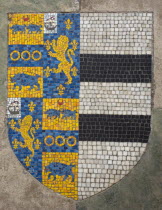 St Mary de Haura Church interior with mosiac heraldry in the floor.European Great Coat of Arms Britain Northern Europe UK United Kingdom British Isles Great Britain