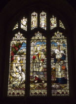 Stained glass window in the Norman church of St Mary de Haura.European Great Britain Northern Europe UK United Kingdom British Isles Religious