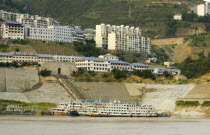 Reinforced Yangtze embankments at the new town of Wanxian to protect against increased water levels and landslides - the old town has already been submerged by the Three Gorges Dam projectAsia Asian...