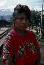 Portrait of a Ixila Indian girl wearing a red huipileIndigenous people American Central America Hispanic Indegent Latin America Latino One individual Solo Lone Solitary