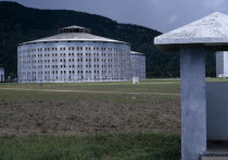 Model Prison where Fidel Castro was held prisoner between 1953-1955 by former President of Cuba Fulgencio Batista. Panopticon five story circular buildings. Near Nueva Gerona.Formally known as Isle...