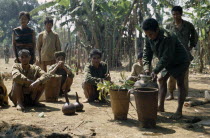 Vietnam War. Montagnard village soldiers and refugees.Asian Southeast Asia Viet Nam Vietnamese