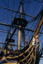 HMS Victory  part view of mast and rigging.European Great Britain History Northern Europe UK United Kingdom