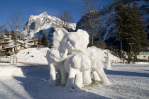 World Snow Festival Ice Sculpture depicting elephants. Great Britain entryEuropean Schweiz Suisse Svizzera Swiss Western Europe