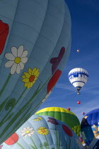 Hot Air Balloons taking off and framed by sections of other balloons.European Schweiz Suisse Svizzera Swiss Western Europe  Hot Air Balloons Leisure Transport Guangzhou