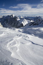 Vista south from Zugspitzplatt with dramatic sky.Mountains Patterns Snow Bayern Blue Deutschland European Scenic Western Europe