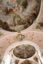 The Town Church. Interior with frescos on ceiling and main altar.  Religion Architecture Churches Art Bayern Deutschland European Religious Western Europe