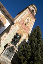 Pfarrkirche St Peter and Paul. Bell tower with statue of Mathias Klotz  founder of the violin industry.  Architecture Art Churches Bayern Deutschland European Religious Western Europe