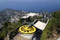 Chairlift on summit of Monte Solaro as it arrives from AnacapriTransport Seascapes Chairlifts Mountains European Italia Italian Southern Europe Scenic