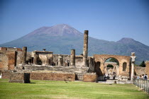 The Forum. View of some of its ruins with Vesuvius in the backgroundArchaeology Romans Volcanoes Ancient Cities European Italia Italian Pompei Southern Europe History