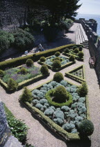 St Peter Port. Castle Cornet. Formal topiary garden in castle grounds.European Northern Europe Castillo Castello History Holidaymakers Tourism Tourist