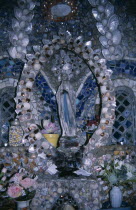 Les Vauxbelets. The Little Chapel. Interior with detail of shrine.Modelled on the shrine at Lourdes built 1923 by french monks European Northern Europe Religion History Religious