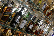 Display of various spirits and liquorsEuropean  Liquor Bar Cocktails Inn Pub Tavern