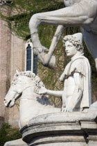 The restored classical statues of the Dioscuri Castor and Pollux at the top of the Cordonata on the CapitolineEuropean Italia Italian Roma Southern Europe Gray History