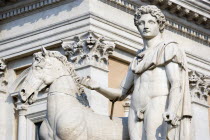 One of the restored classical statues of the Dioscuri Castor and Pollux at the top of the Cordonata on the CapitolineEuropean Italia Italian Roma Southern Europe 1 Gray History Single unitary