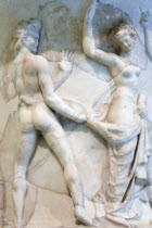 Capitoline Museum Palazzo Dei Conservatore Detail of relief of dancing naked man and woman on a marble urnEuropean Italia Italian Roma Southern Europe Female Women Girl Lady Gray History Learning Les...